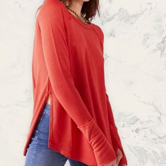 NWT Wee The People / Free People Orange Thermal Long Sleeve Knit Top - Size Smal - Picture 1 of 4